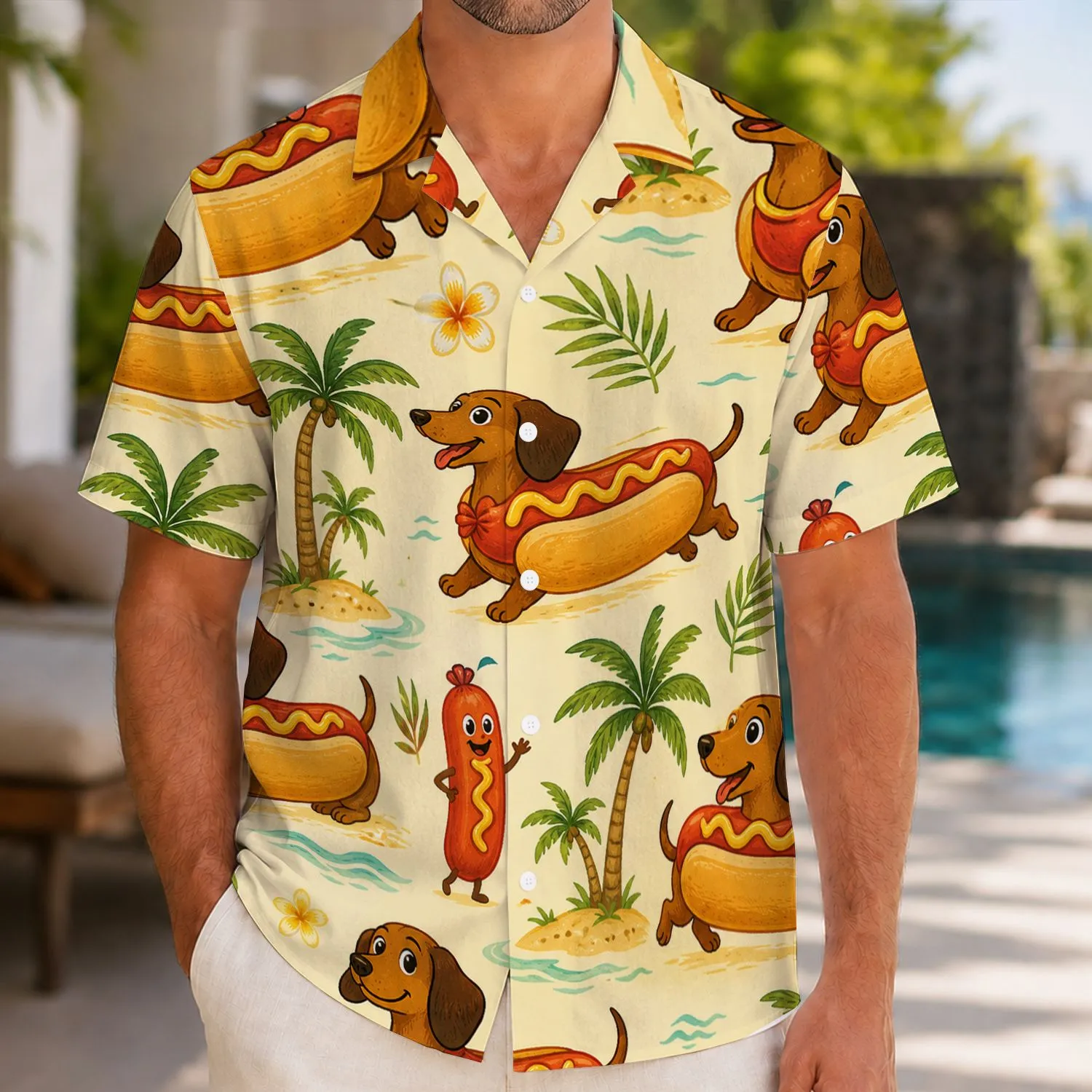 Hot Dog Dachshund Island Party Style for Beach Days and Summer Celebrations with Friends Hawaiian Shirt - 1
