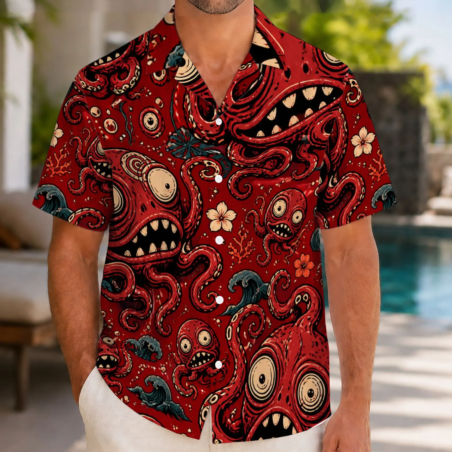 Cosmic Tentacle Faces for Halloween Nights, Gothic Beach Escapes, and Horror Fans Hawaiian Shirt - 1