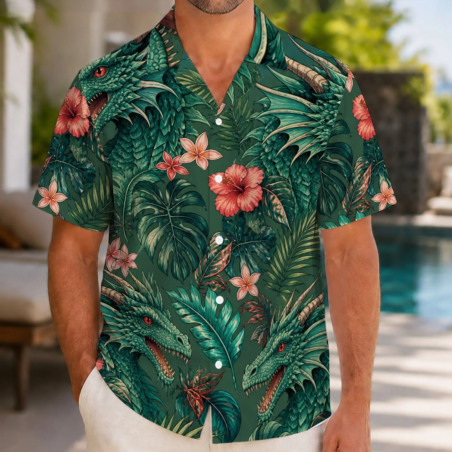 Tropical Dragon Foliage Style for Island Getaways and Fantasy-Loving Vacationers Hawaiian Shirt - 1