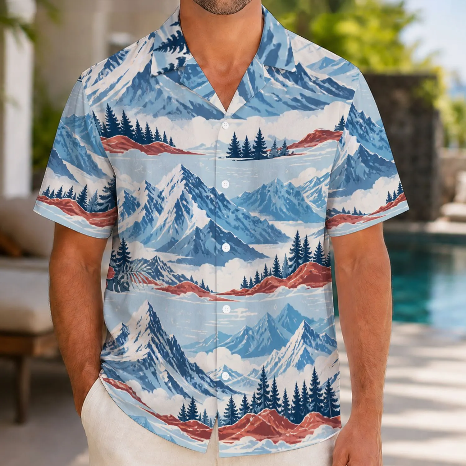 Snowy Mountain Stripes for Alpine Getaways, Cabin Weekends, and Scenic Winter Escapes Hawaiian Shirt - 1