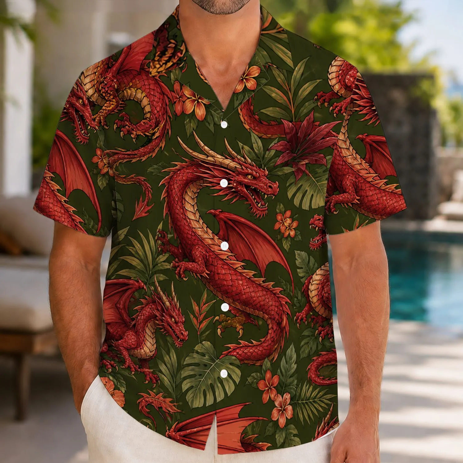 Red Dragon Adventure Gift for Fantasy Fans, Resort Travel, Summer Getaways and Holidays Hawaiian Shirt - 1