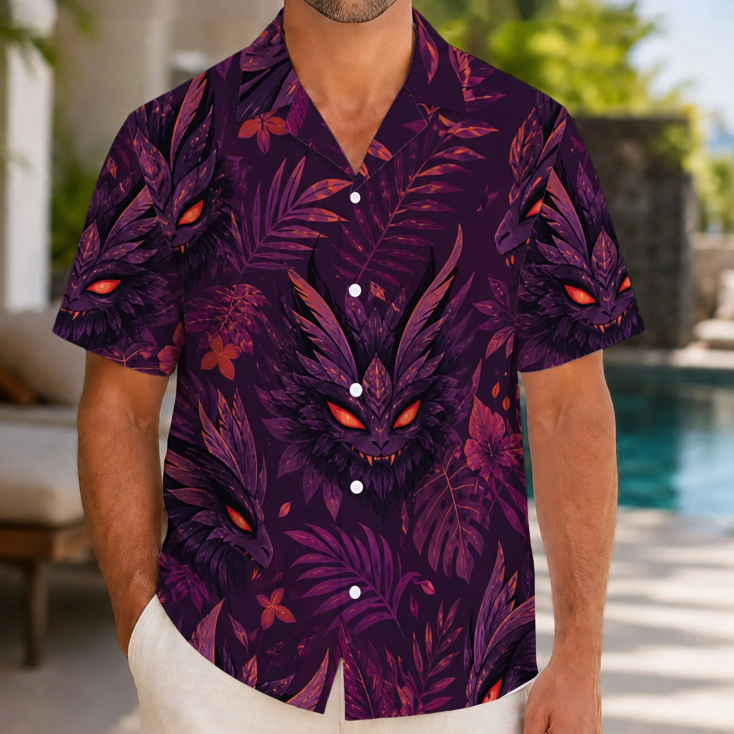 Purple Shadow Demon Faces for Fantasy Game Nights and Cosplay Gifts for RPG Players Hawaiian Shirt - 1