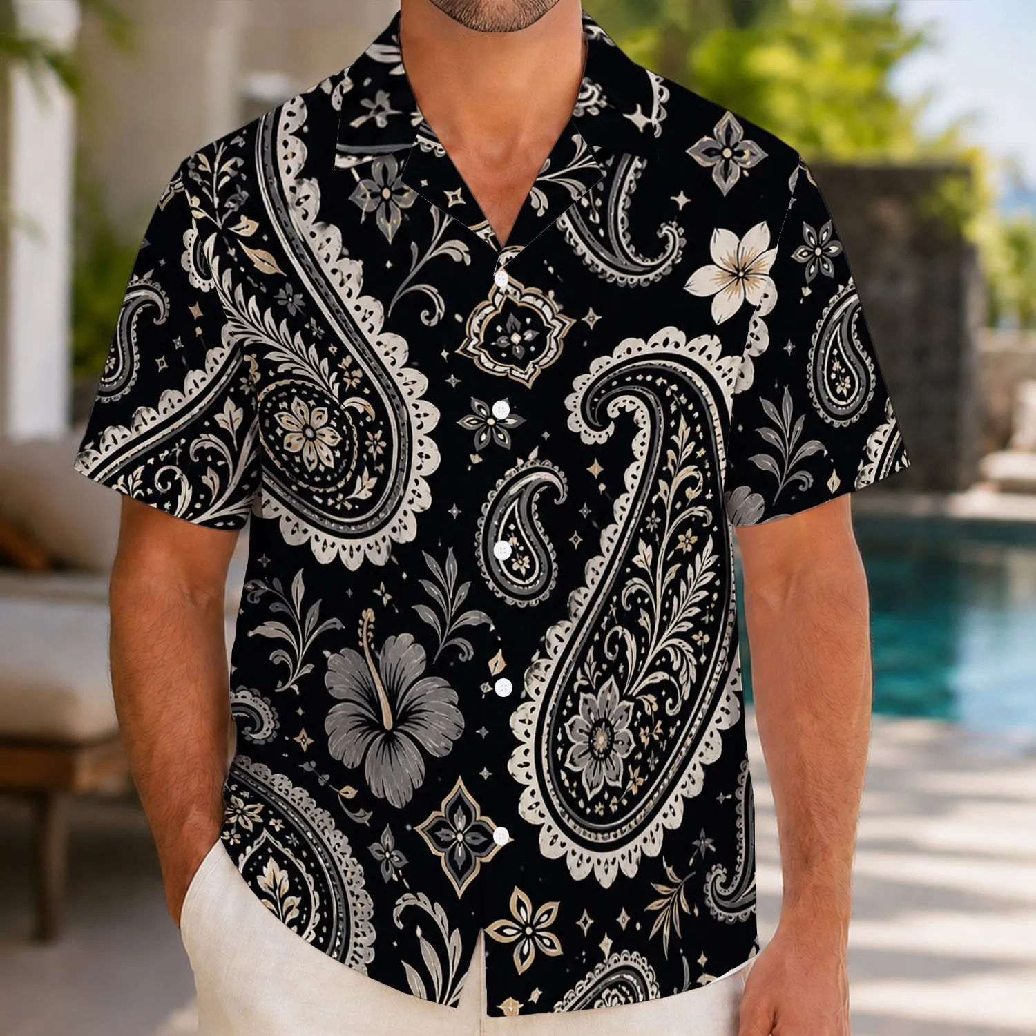 Monochrome Paisley Medallions for Tropical Beach Escapes and Summer Resort Days Away Hawaiian Shirt - 1
