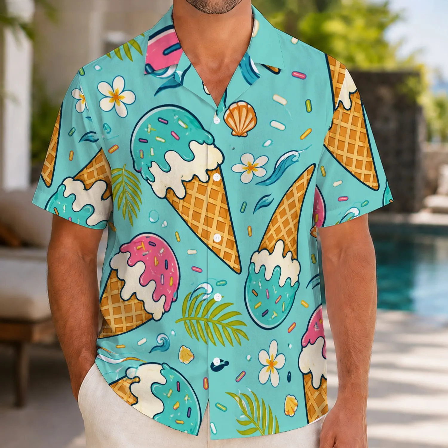 Colorful Ice Cream Cones for Summer Beach Escapes and Vacation Style for Men and Dads Hawaiian Shirt - 1