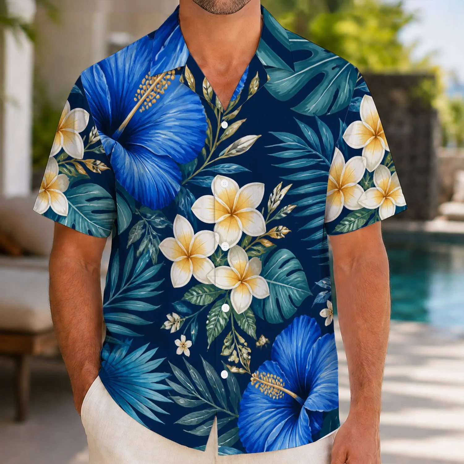 Navy Hibiscus And Plumeria Floral Escape For Resort Holidays And Island Evenings Hawaiian Shirt - 1
