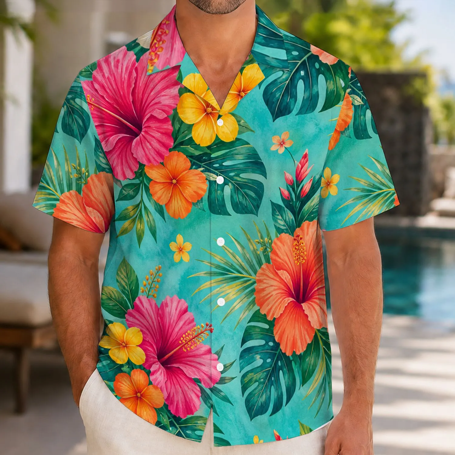 Bright Tropical Hibiscus and Monstera Blooms for Sunny Island Getaways, Gift Idea Hawaiian Shirt - 1