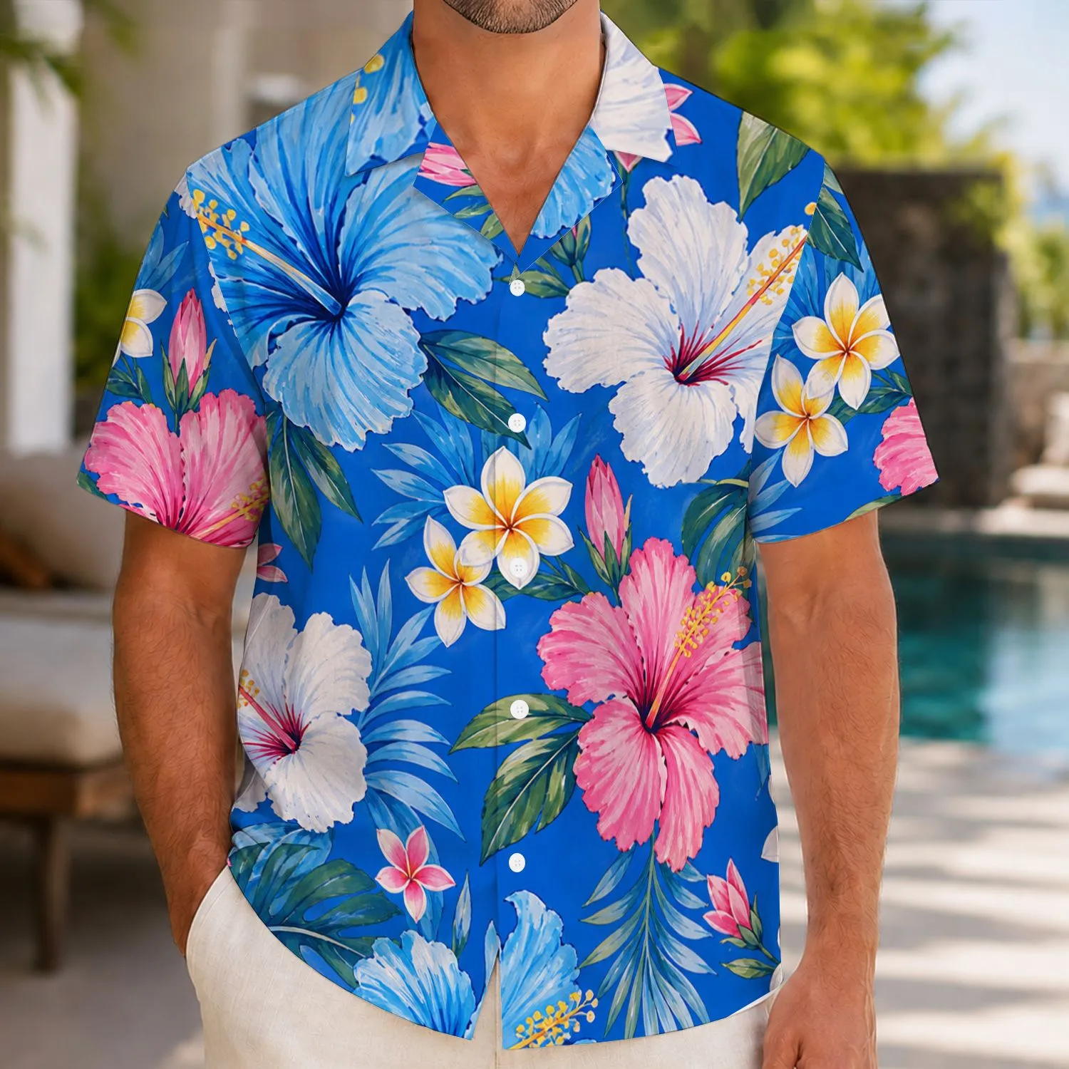 Blue Hibiscus Floral Resort Couple Look for Beach Vacations, Cruises, and Island Getaways Hawaiian Shirt - 1