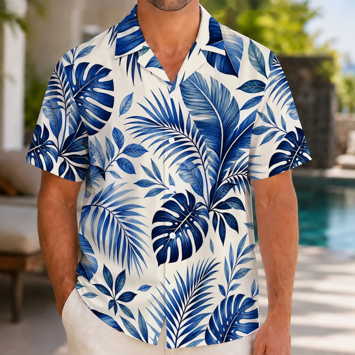 Navy Tropical Leaf Family Matching Vacation Outfits for Beach Holidays and Resorts Hawaiian Shirt - 1