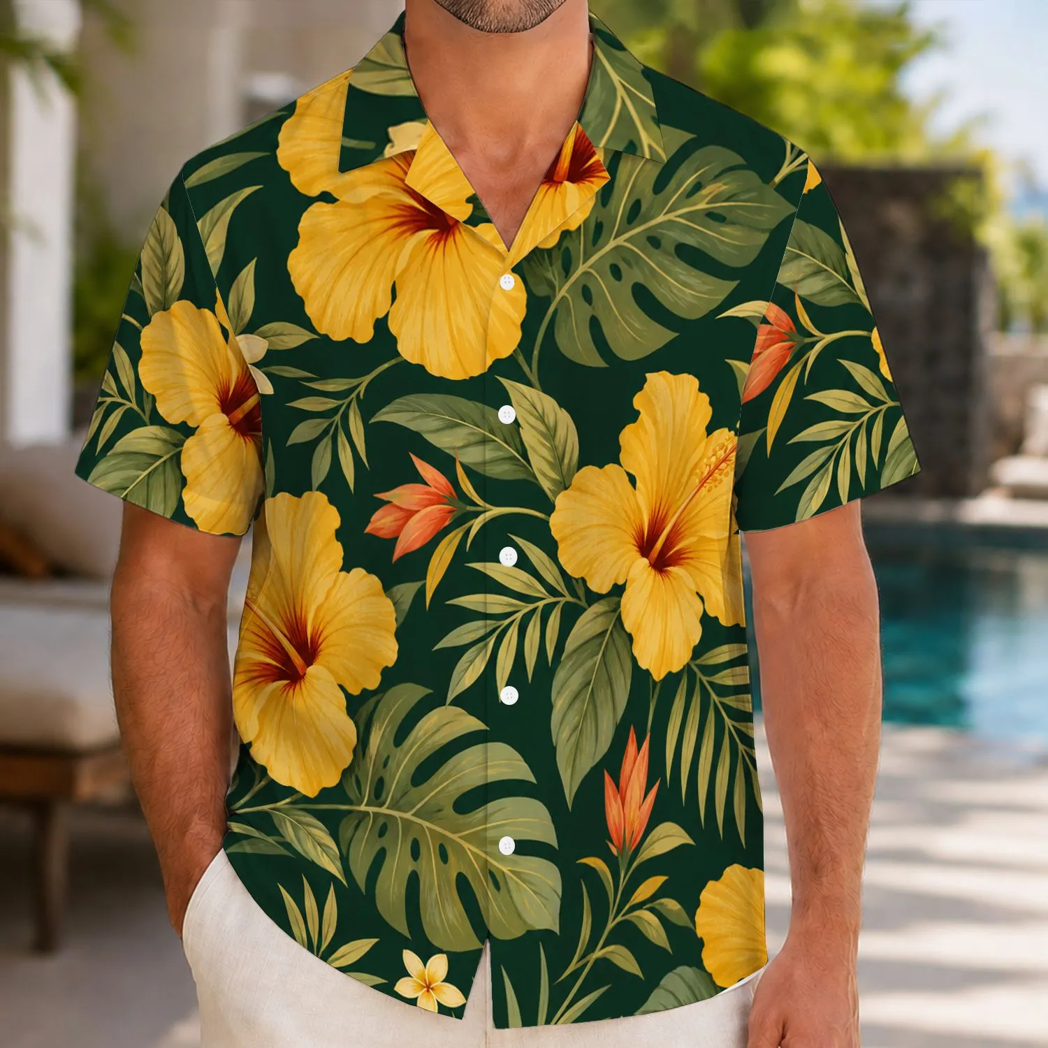 Yellow Hibiscus Family Beach Style For Dog Lovers Matching Vacation Holiday Outfits Hawaiian Shirt - 1