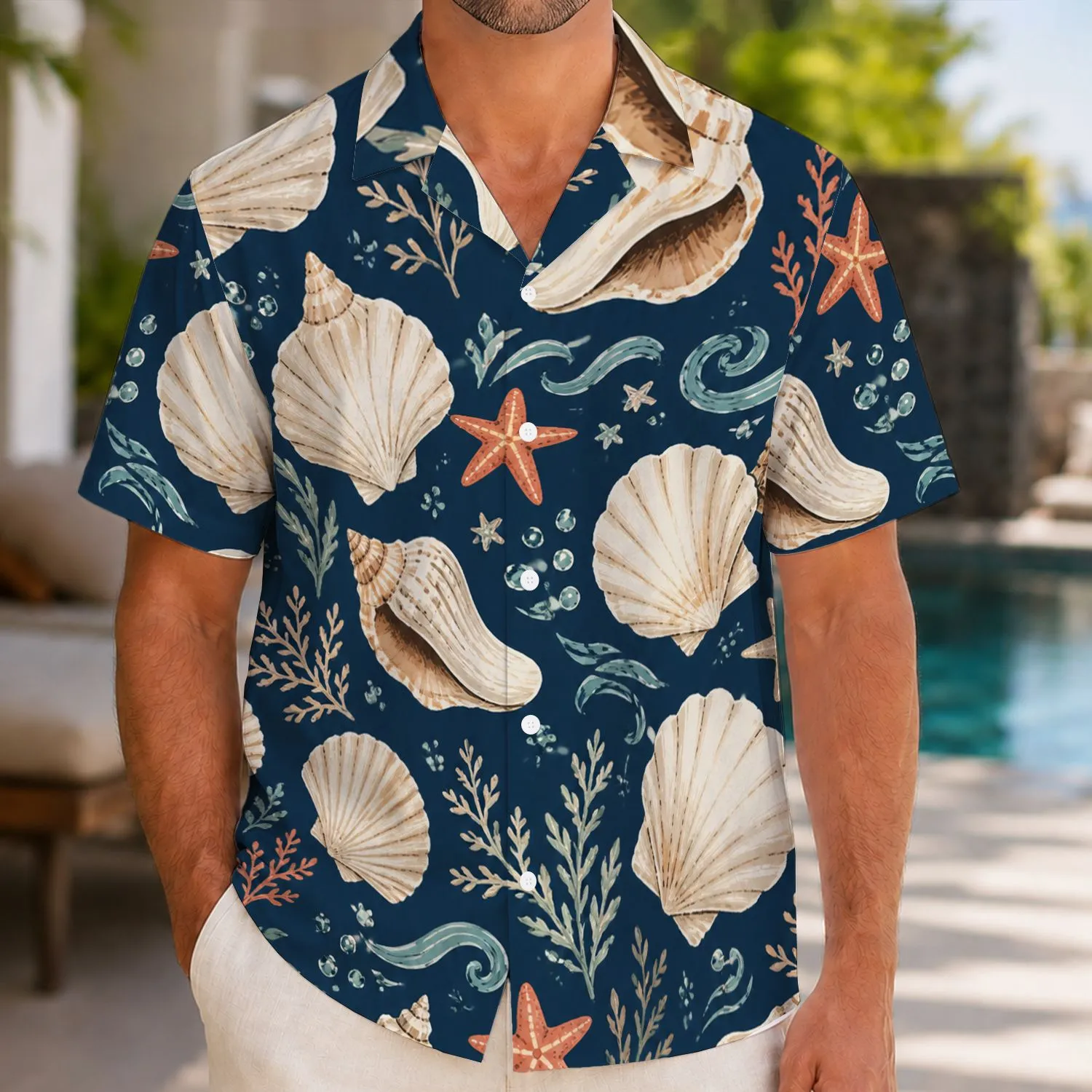 Seashells and Starfish for Coastal Beach Getaways, Resort Vacations, and Couples Hawaiian Shirt - 1