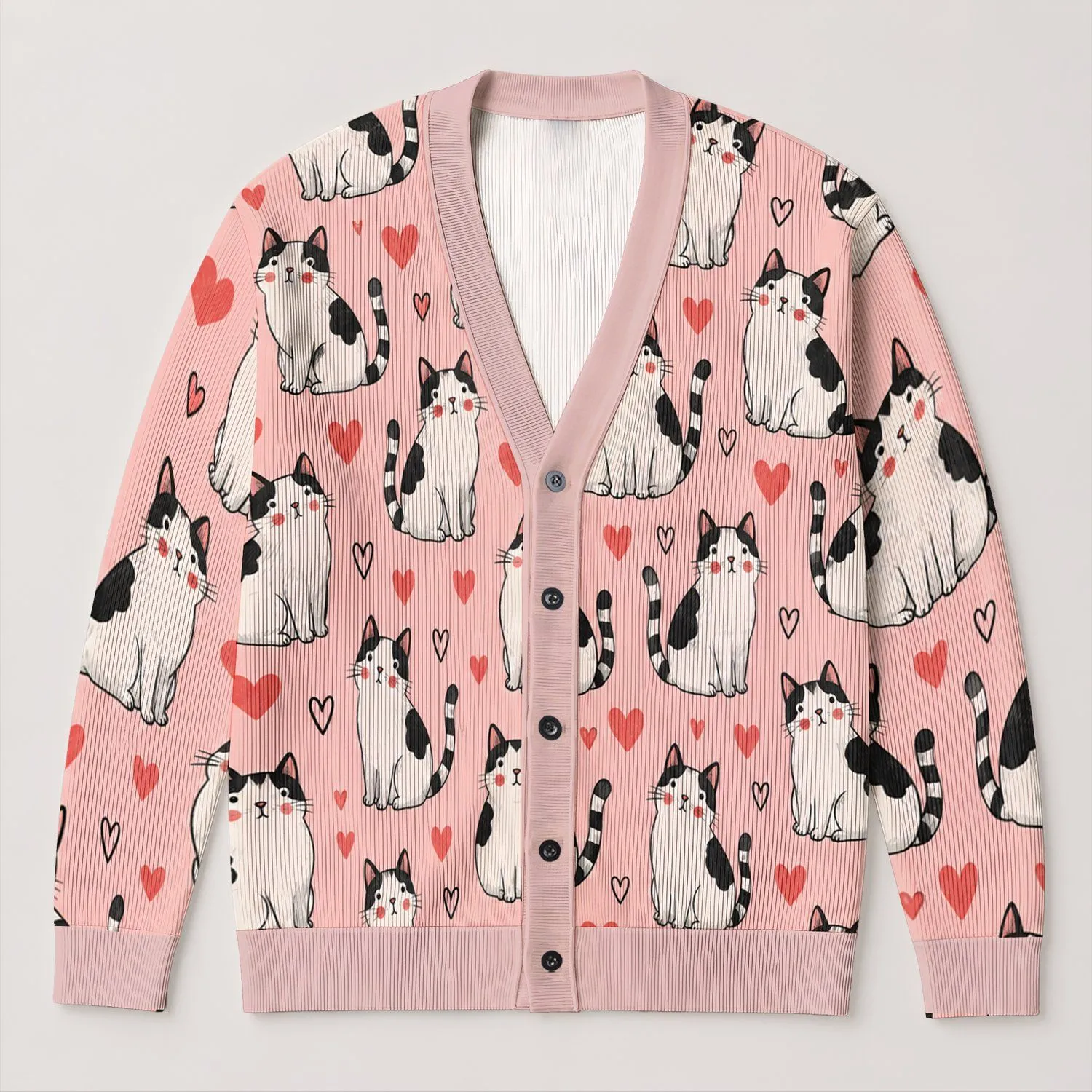 Playful Cat Hearts for Casual Vacation Days and Sweet Everyday Style for Women and Weekends All-over Print Knitted Cardigan - 1