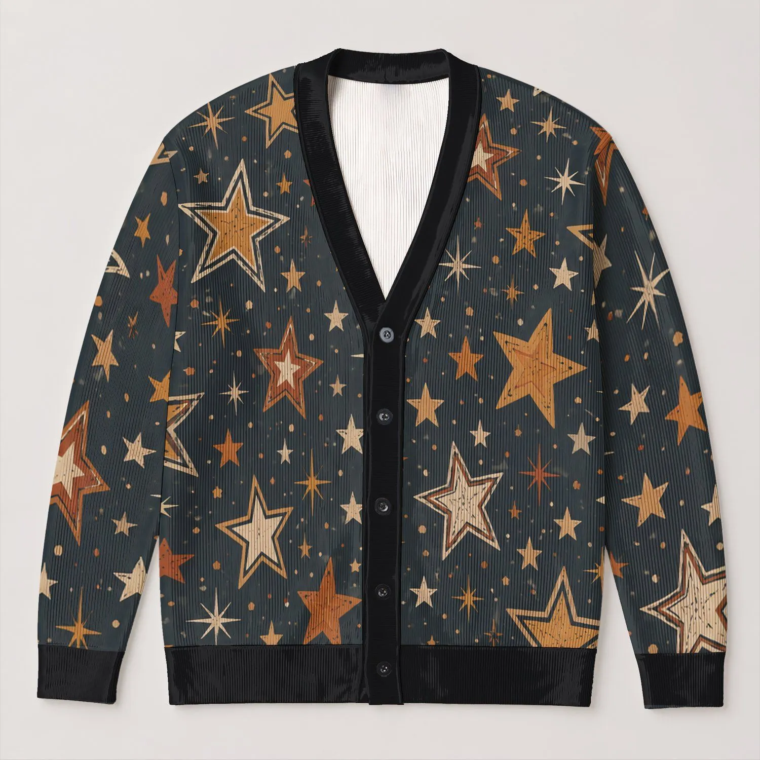 Rustic Star Motif In Charcoal And Amber For Autumn Layering And Weekend Travel Women All-over Print Knitted Cardigan - 1