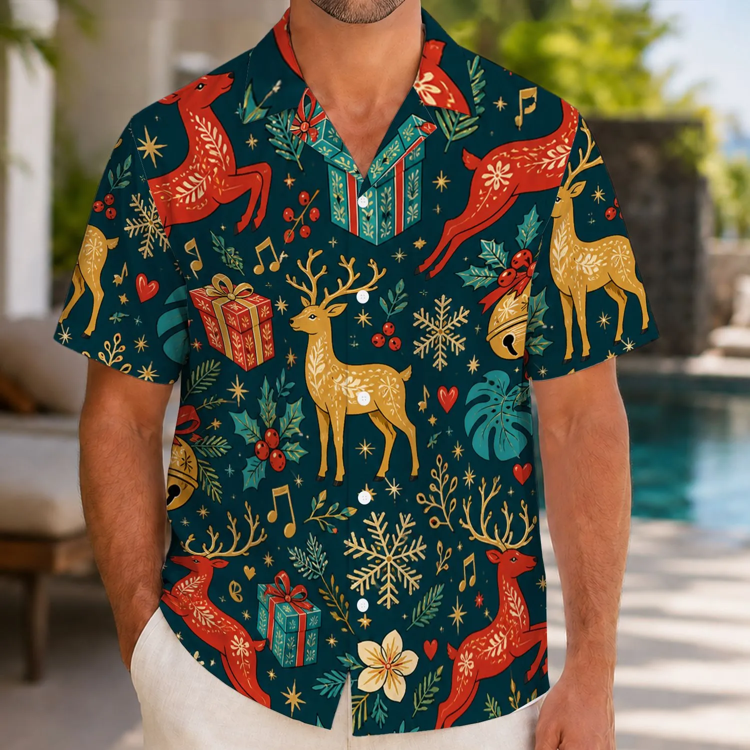 Christmas Reindeer Gift Bell Holiday Party Outfit for Men and Festive Winter Gatherings Hawaiian Shirt - 1