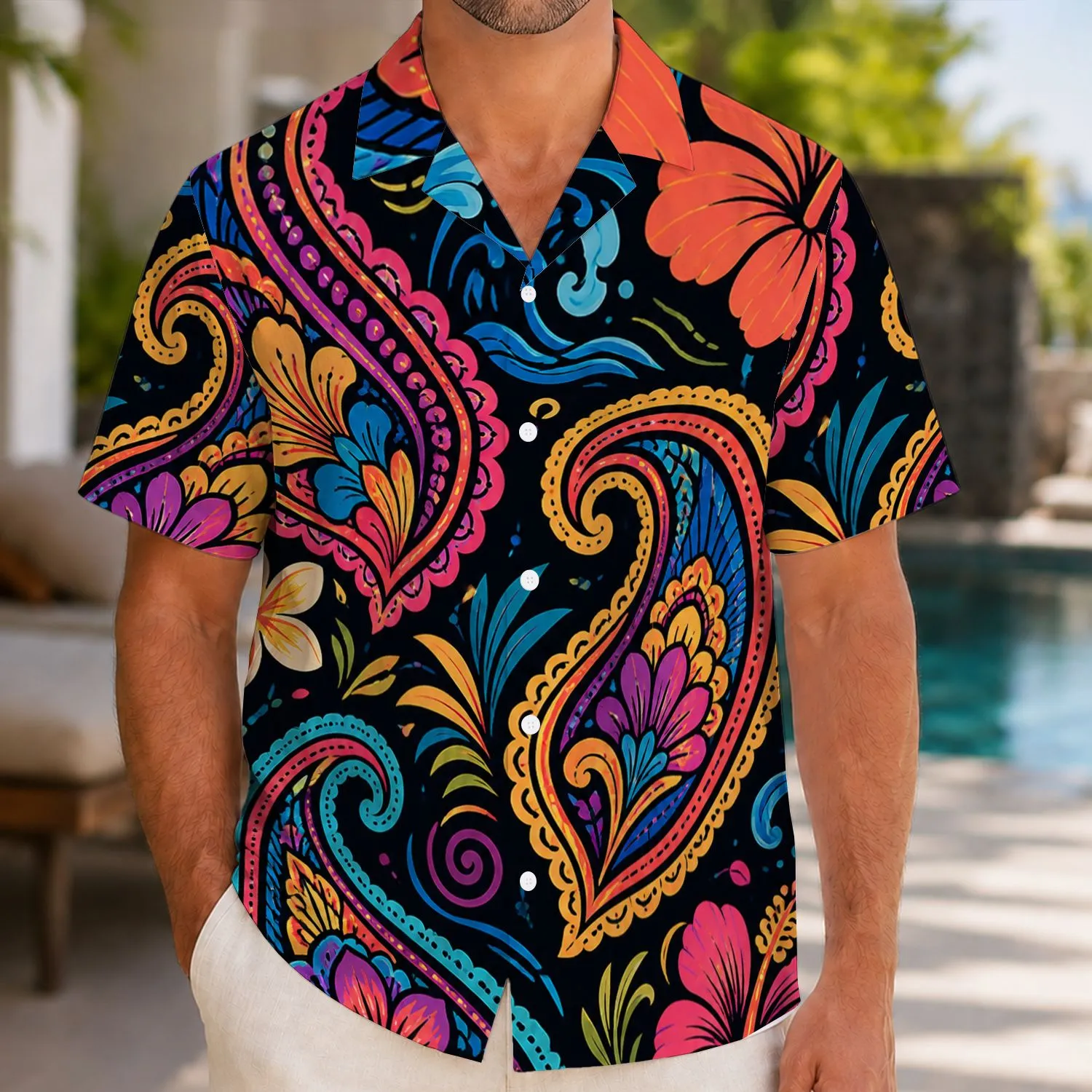Neon Paisley Florals and Island Geometry for Resort Nights and Festival Style Wear Hawaiian Shirt - 1