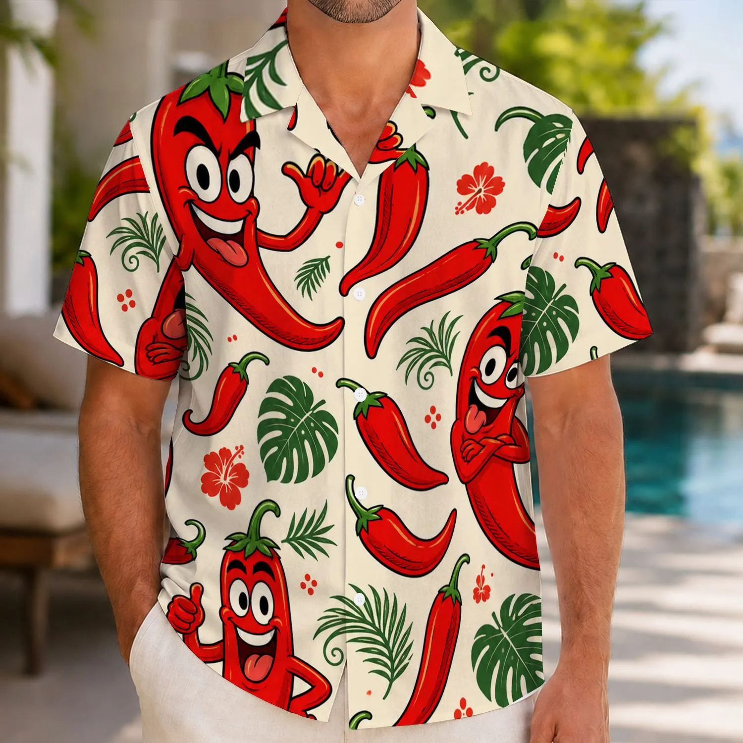 Red Chili Pepper Vacation Style for Beach Holidays and Summer Leisure Looks for Men Hawaiian Shirt - 1