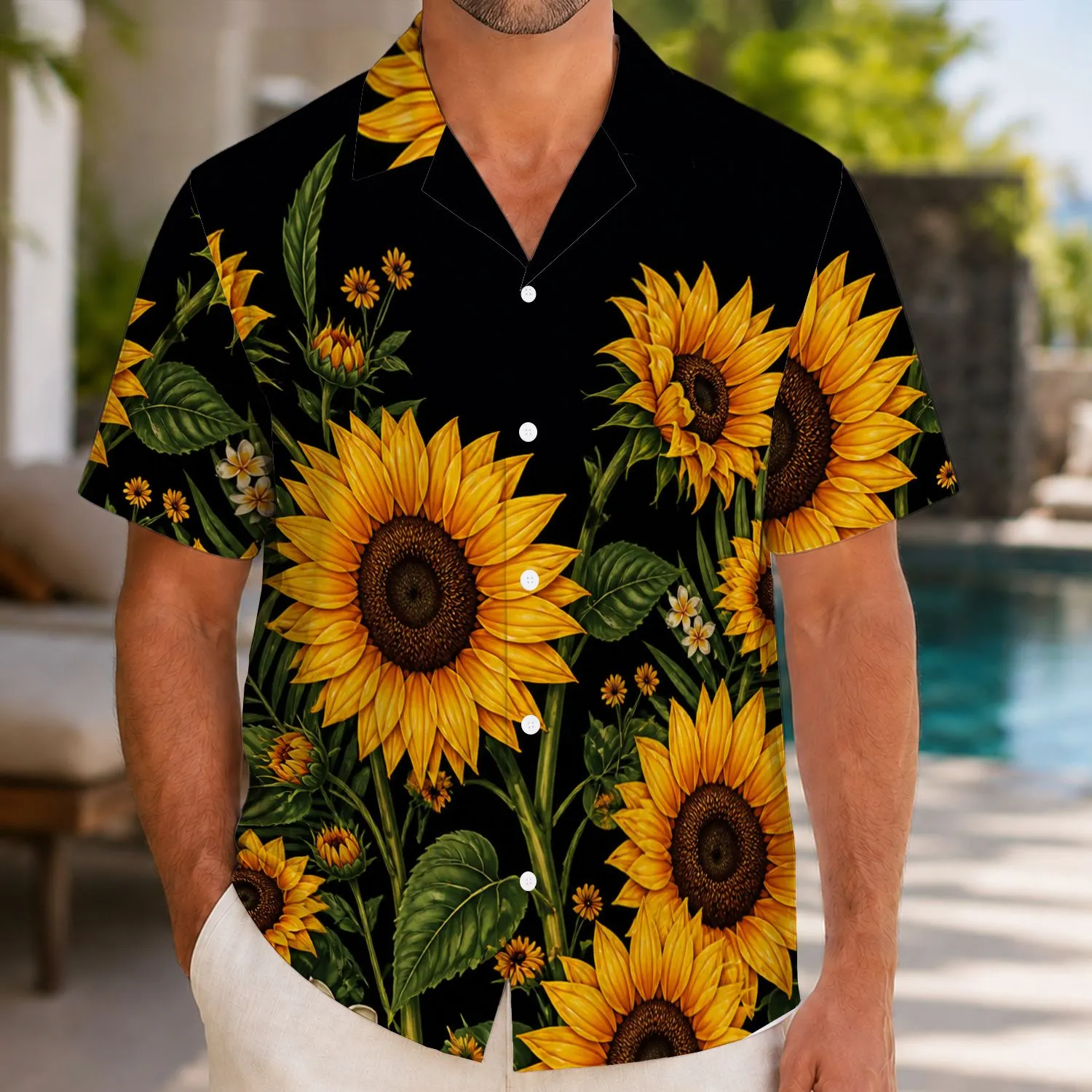 Sunflower Garden Botanical Style for Tropical Vacations and Summer Resort Wear Men Hawaiian Shirt - 1