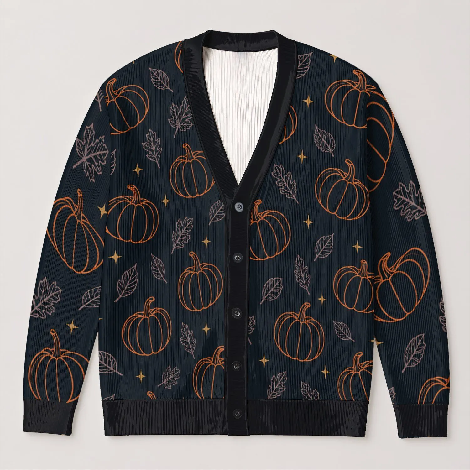 Mickey Pumpkin and Autumn Leaf Motifs for Halloween Party Season All-over Print Knitted Cardigan - 1