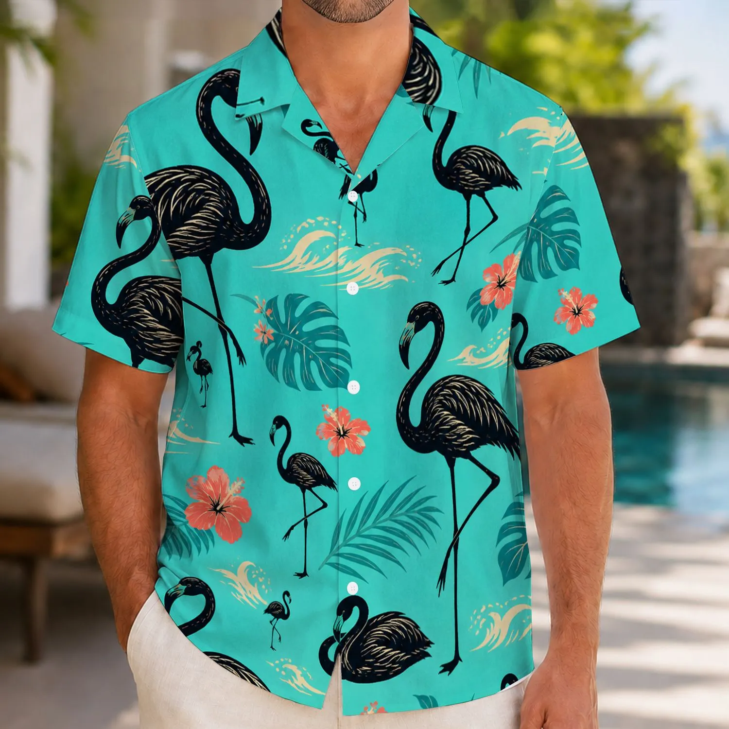Flamingo Island Motifs for Resort Getaways, Beach Travel, and Summer Style for Men Hawaiian Shirt - 1