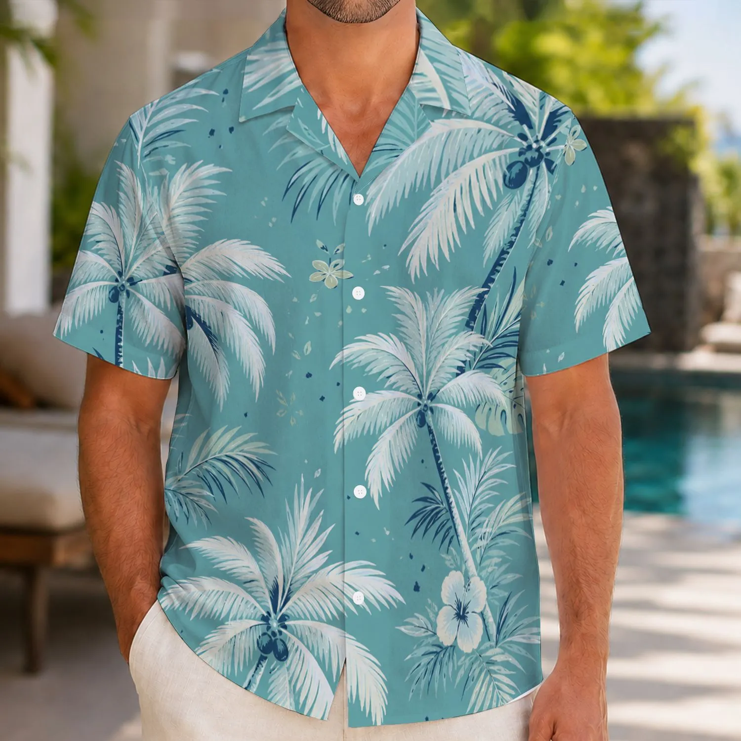 Teal Palm Frond Motifs for Relaxed Resort Weekends and Island Vacations for Stylish Men Hawaiian Shirt - 1