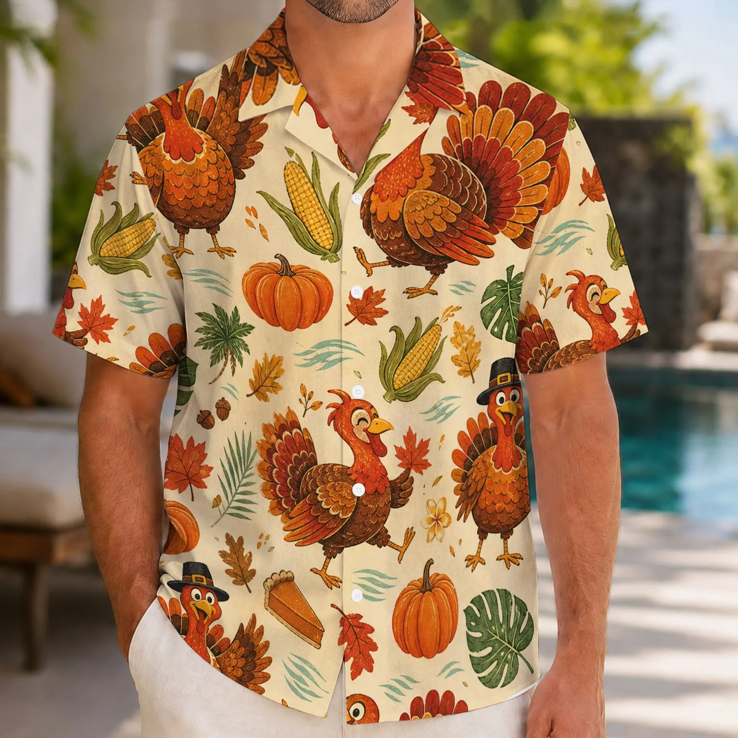 Thanksgiving Turkey Pilgrim Harvest Motifs for Festive Family Gatherings and Friends Hawaiian Shirt - 1