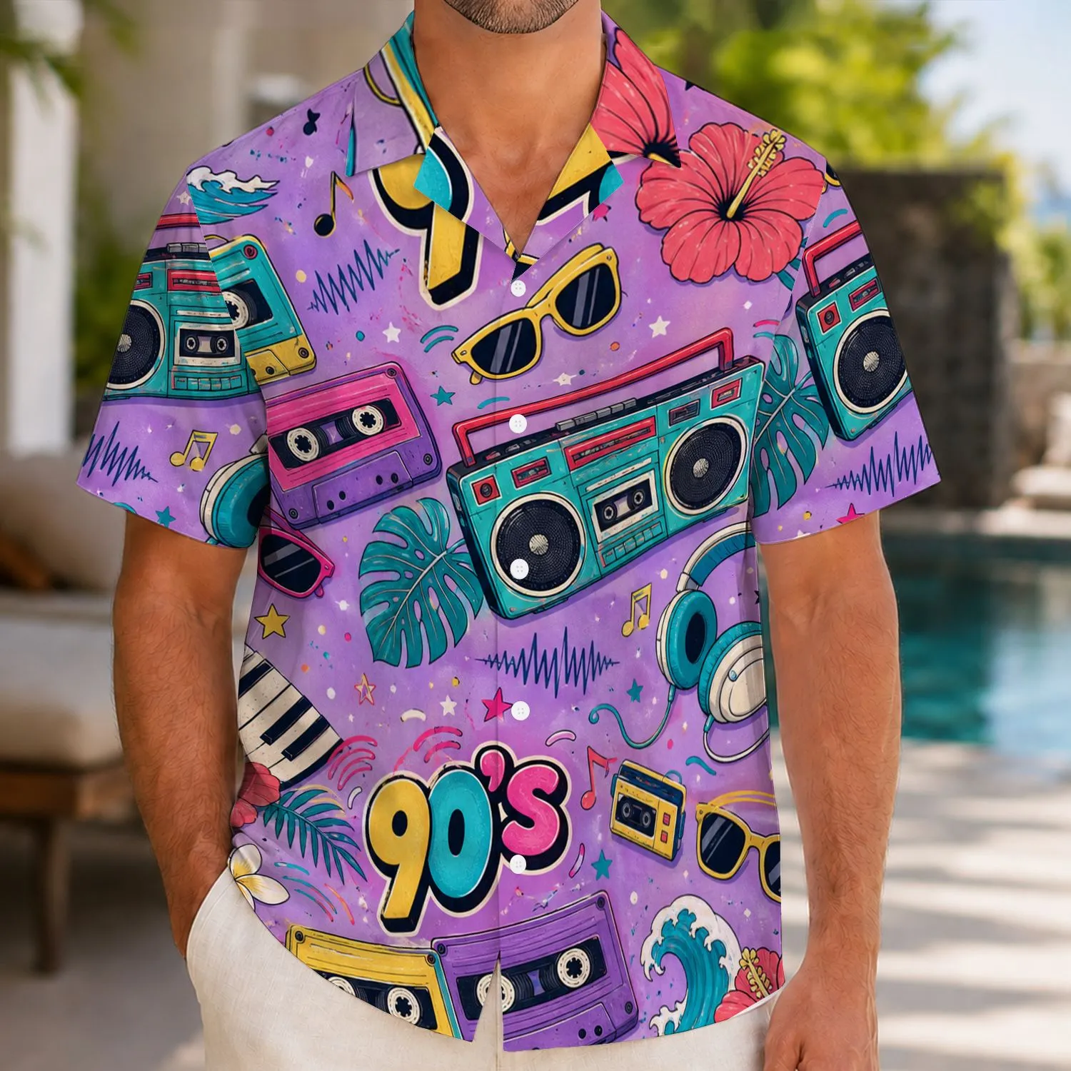 Retro Cassette Boombox Music Motifs for Beach Parties, Festivals, and Streetwear Fans Hawaiian Shirt - 1