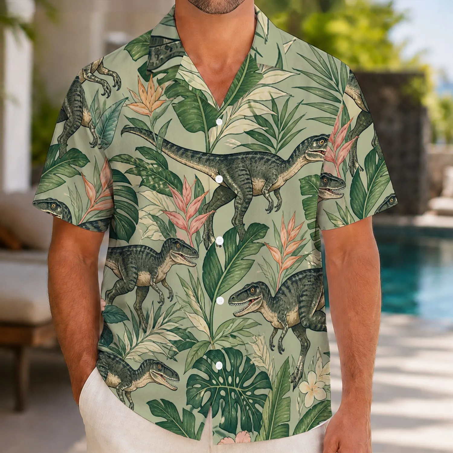 Tropical Dinosaur Foliage for Island Getaways and Adventure-Loving Travelers Everywhere Hawaiian Shirt - 1