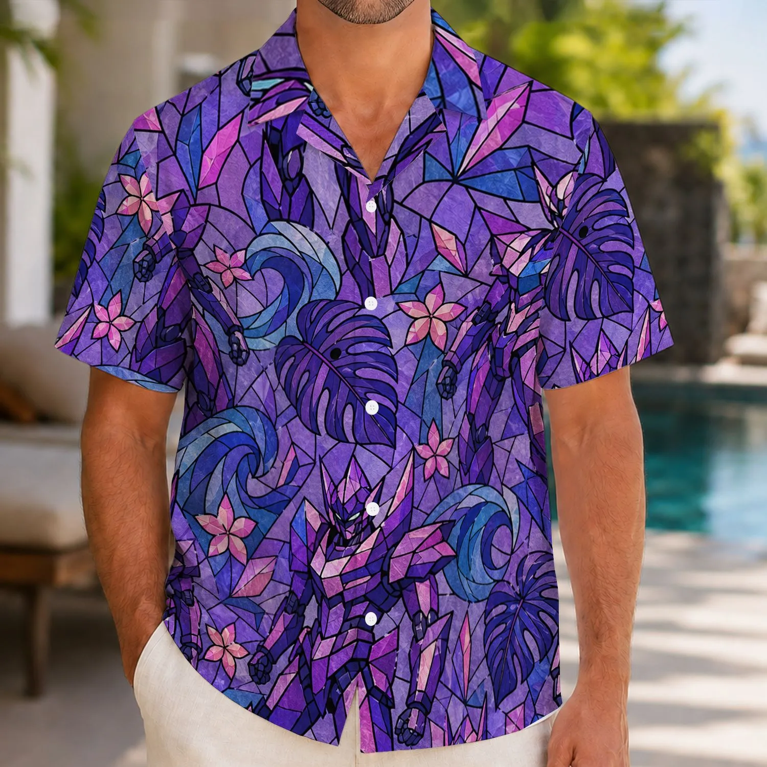 Stained Glass Mecha Armor for Sci-Fi Getaways, Festival Nights, and Techwear Fans Hawaiian Shirt - 1
