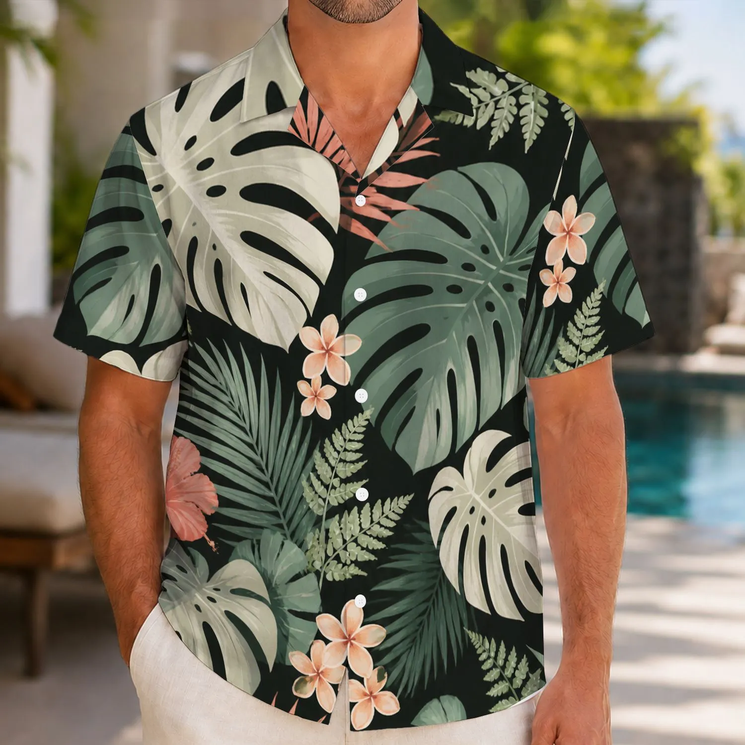 Tropical Monstera Leaf Matching Couple Outfit for Beach Vacation and Resort Travel Hawaiian Shirt - 1