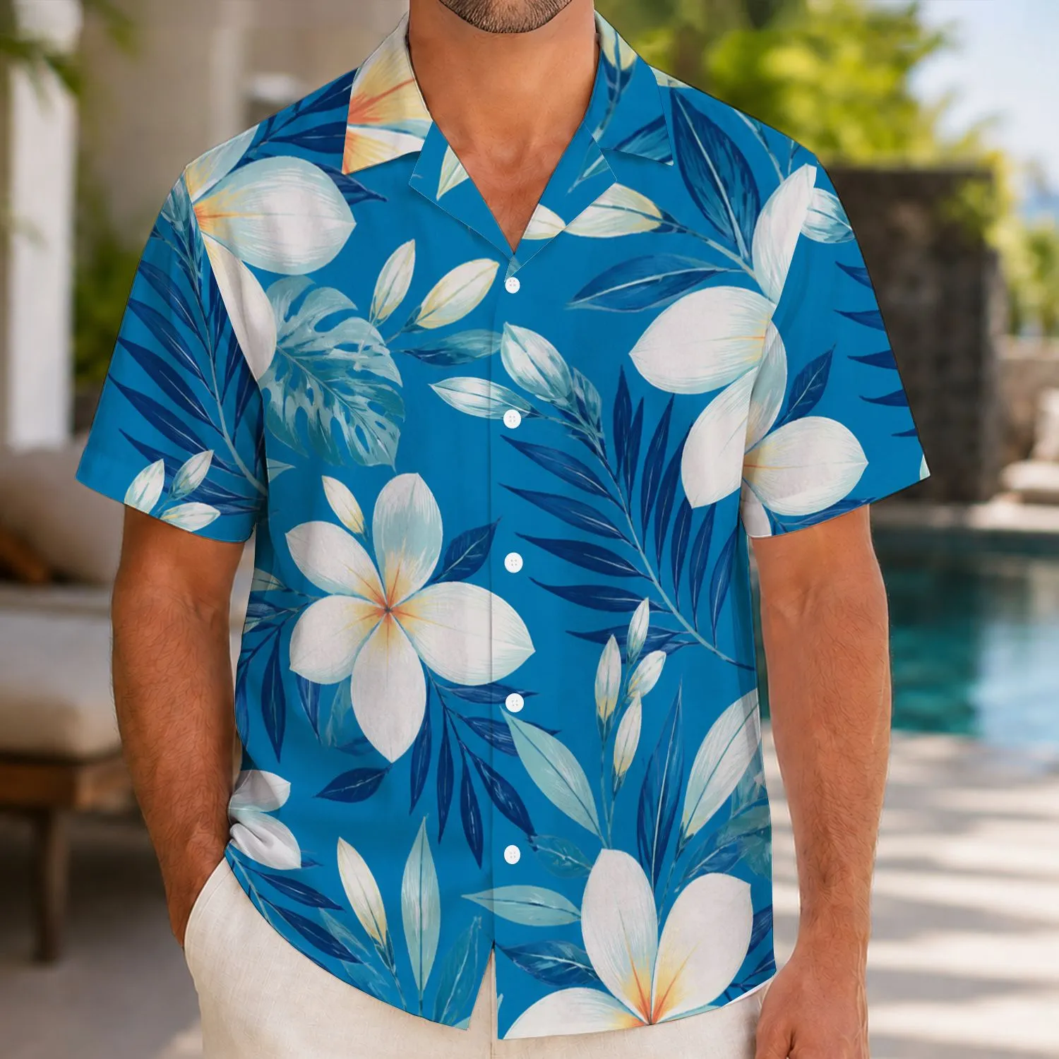 Navy Hibiscus Couple Outfit for Tropical Vacations, Beach Getaways, and Resort Days Hawaiian Shirt - 1