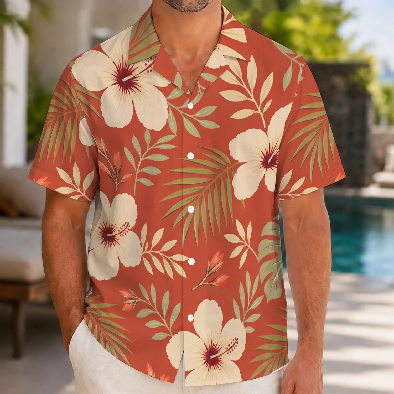 Red Hibiscus Family Matching Beach Vacation Outfit For Parents, Kids And Baby Romper Hawaiian Shirt - 1