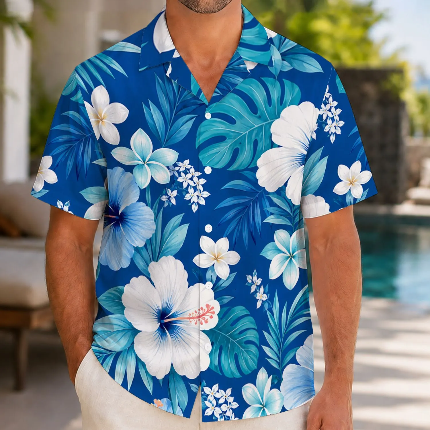Blue Hibiscus Family Vacation Look for Dog Lovers and Island Holiday Gatherings Hawaiian Shirt - 1