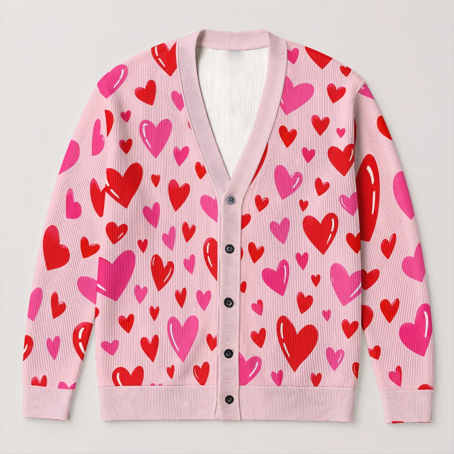 Red And Pink Hearts For Romantic Getaways And Everyday Layering, Plus Size Women All-over Print Knitted Cardigan - 1