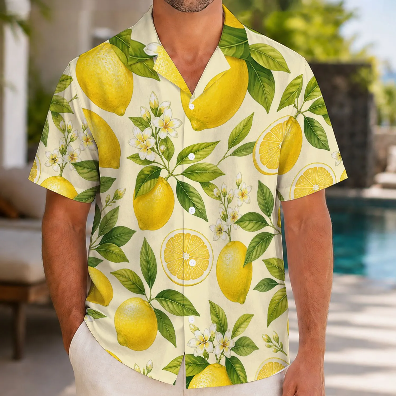 Lemon Citrus Botanical Resort Outfit For Couples Matching Summer Vacation Beach Travel Hawaiian Shirt - 1