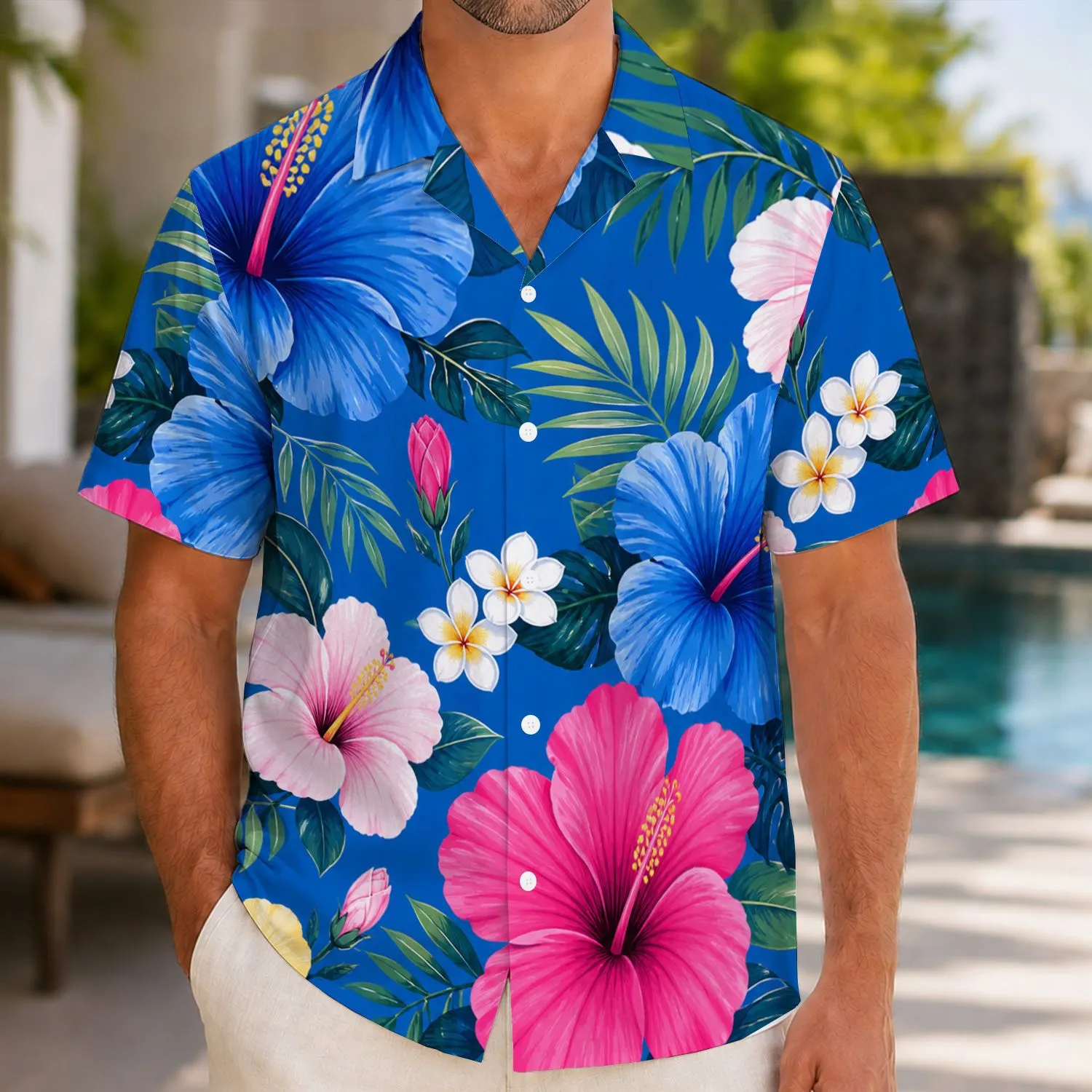 Blue Hibiscus Family Vacation Style for Tropical Beach Getaways and Island Photos Hawaiian Shirt - 1