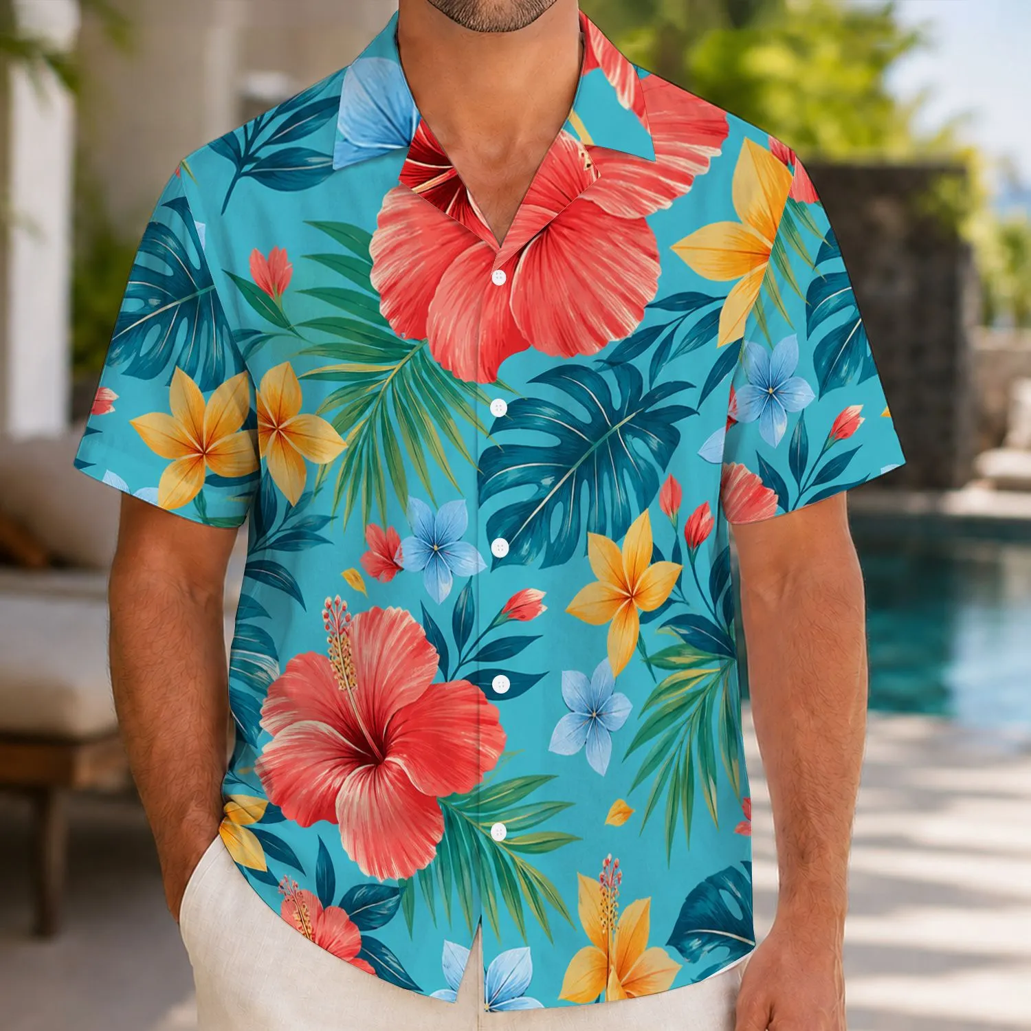 Tropical Hibiscus Flowers for Coordinated Beach Vacation Style, Couples and Resorts Hawaiian Shirt - 1