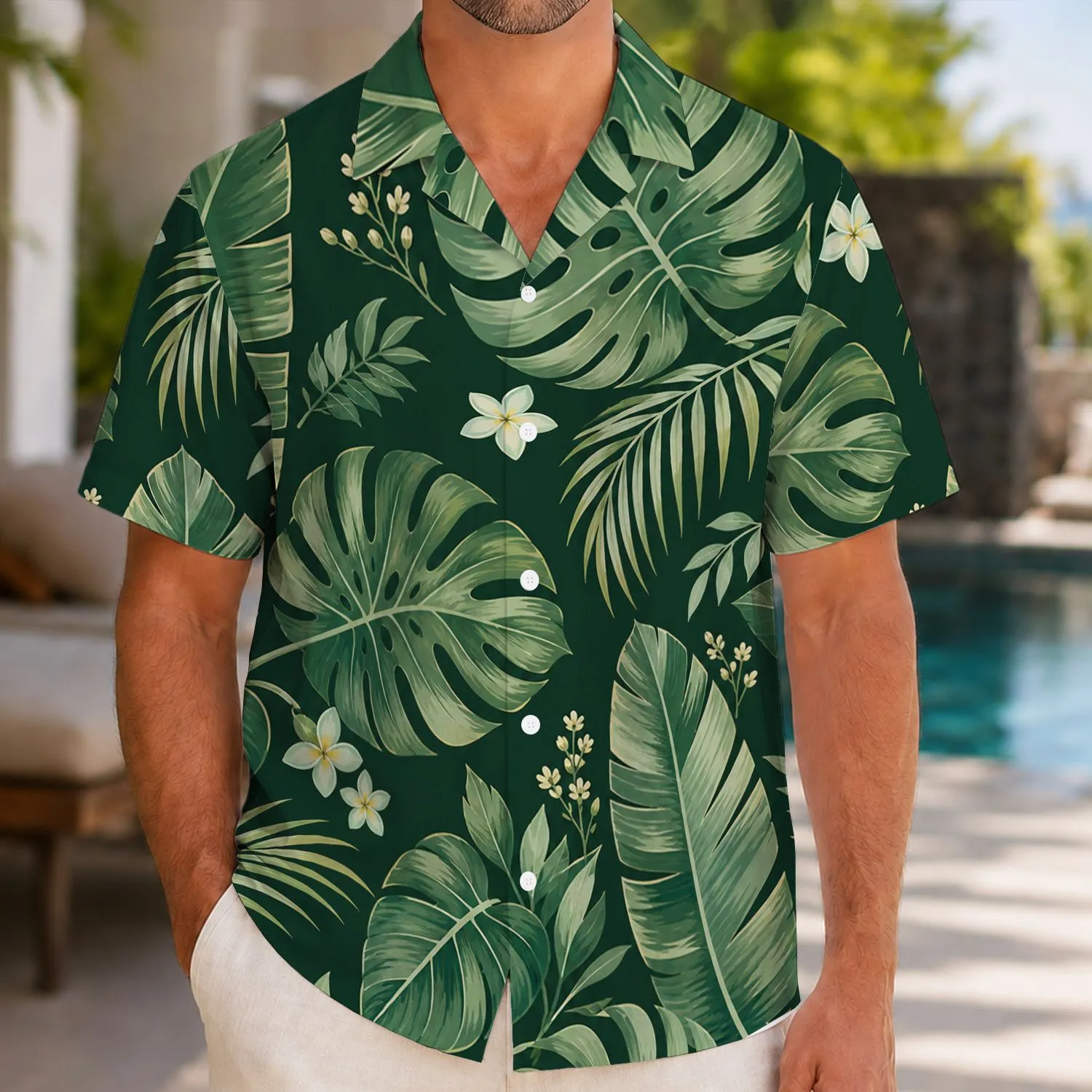 Tropical Green Leaf Family Vacation Style for Cruise Trips and Island Resort Getaways Hawaiian Shirt - 1