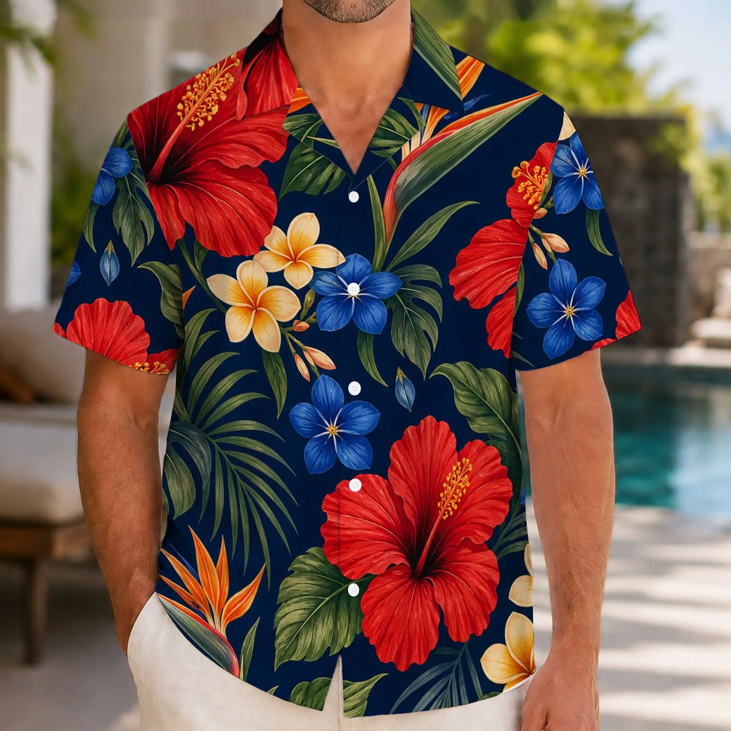 Tropical Hibiscus and Plumeria Blooms for Island Vacations and Resort Weekends for Men Hawaiian Shirt - 1