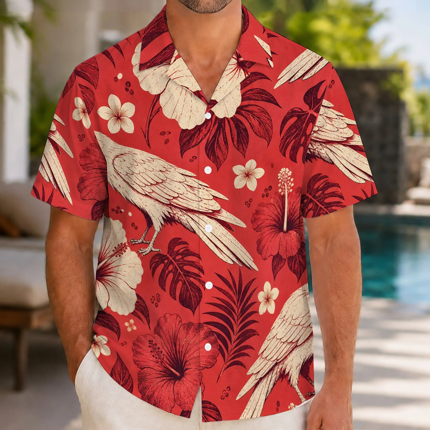 Red Raven Hibiscus Tropical Vacation Gift for Crow and Gothic Island Style Fans Everywhere Hawaiian Shirt - 1