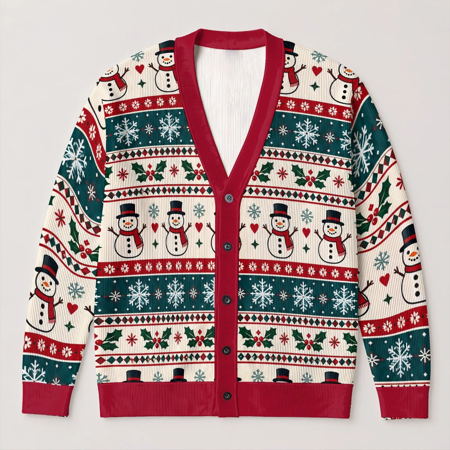 Snowman Snowflake Holly Holiday Style for Cozy Christmas Parties and Winter Gatherings All-over Print Knitted Cardigan - 1