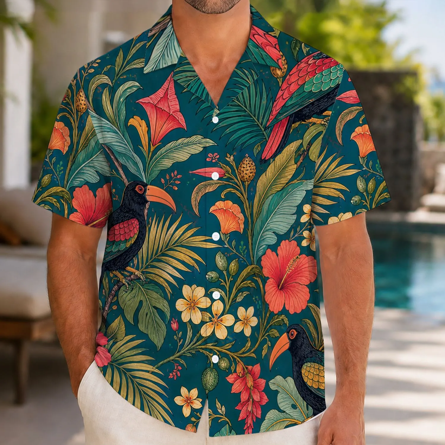 Tropical Birds and Lush Botanicals for Resort Vacations and Island Getaways Style Hawaiian Shirt - 1