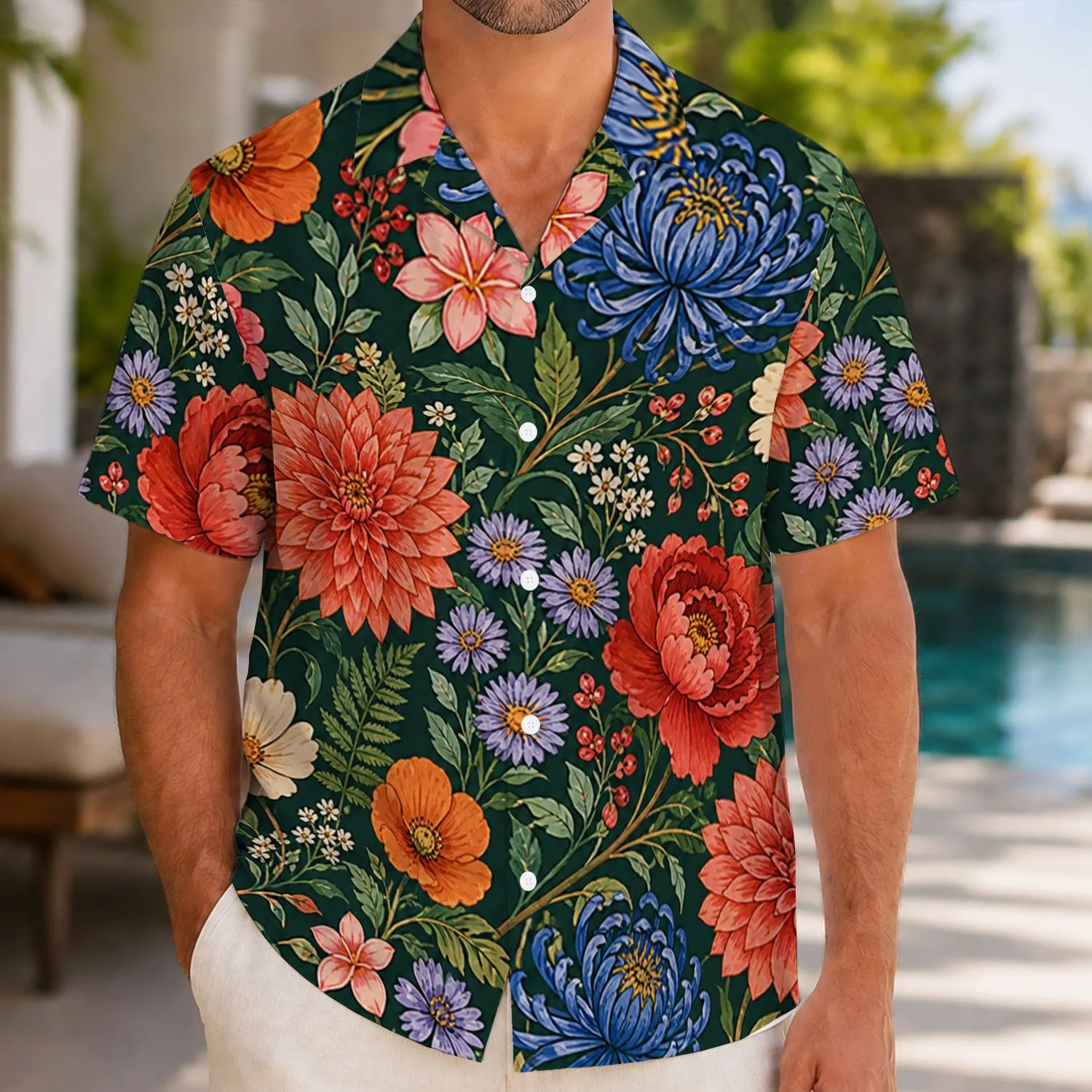 Vintage Wildflower Garden for Resort Getaways, Island Weekends, and Botanical-Loving Men Hawaiian Shirt - 1