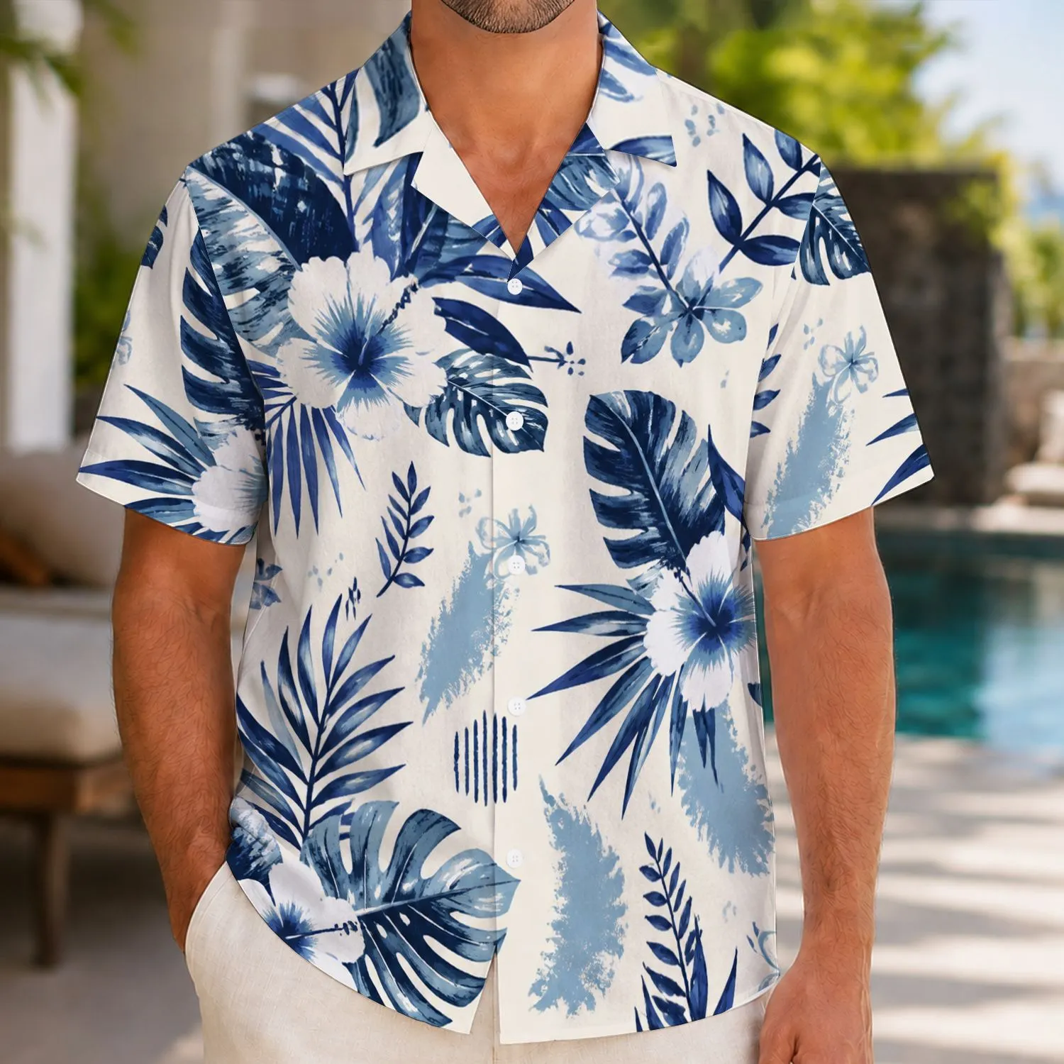 Indigo Palm Leaf Botanicals for Coastal Getaways, Beach Holidays, and Resort Days Hawaiian Shirt - 1