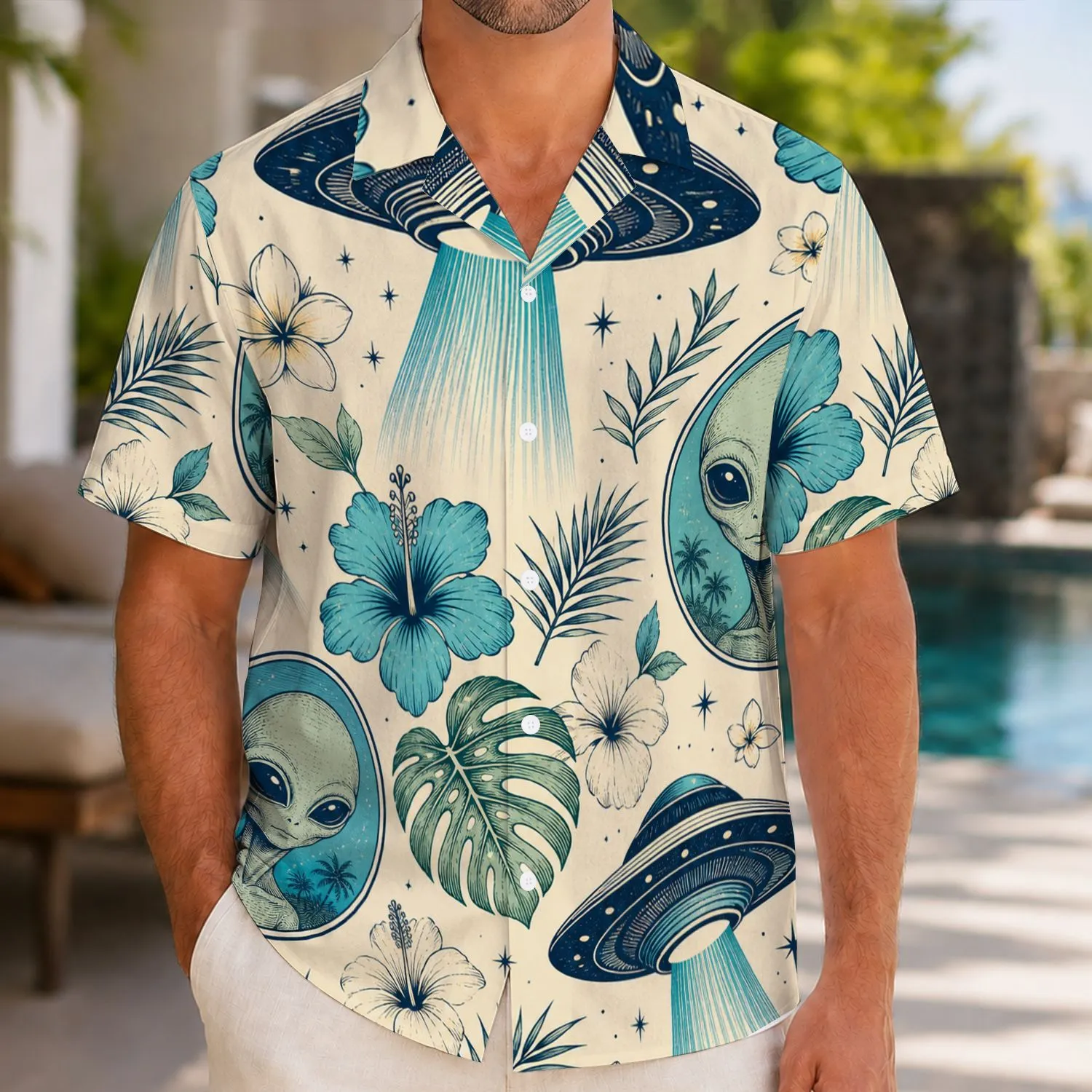 UFO Alien Hibiscus Beach Style For Vacation Parties And Cryptid-Loving Men And Teens Hawaiian Shirt - 1