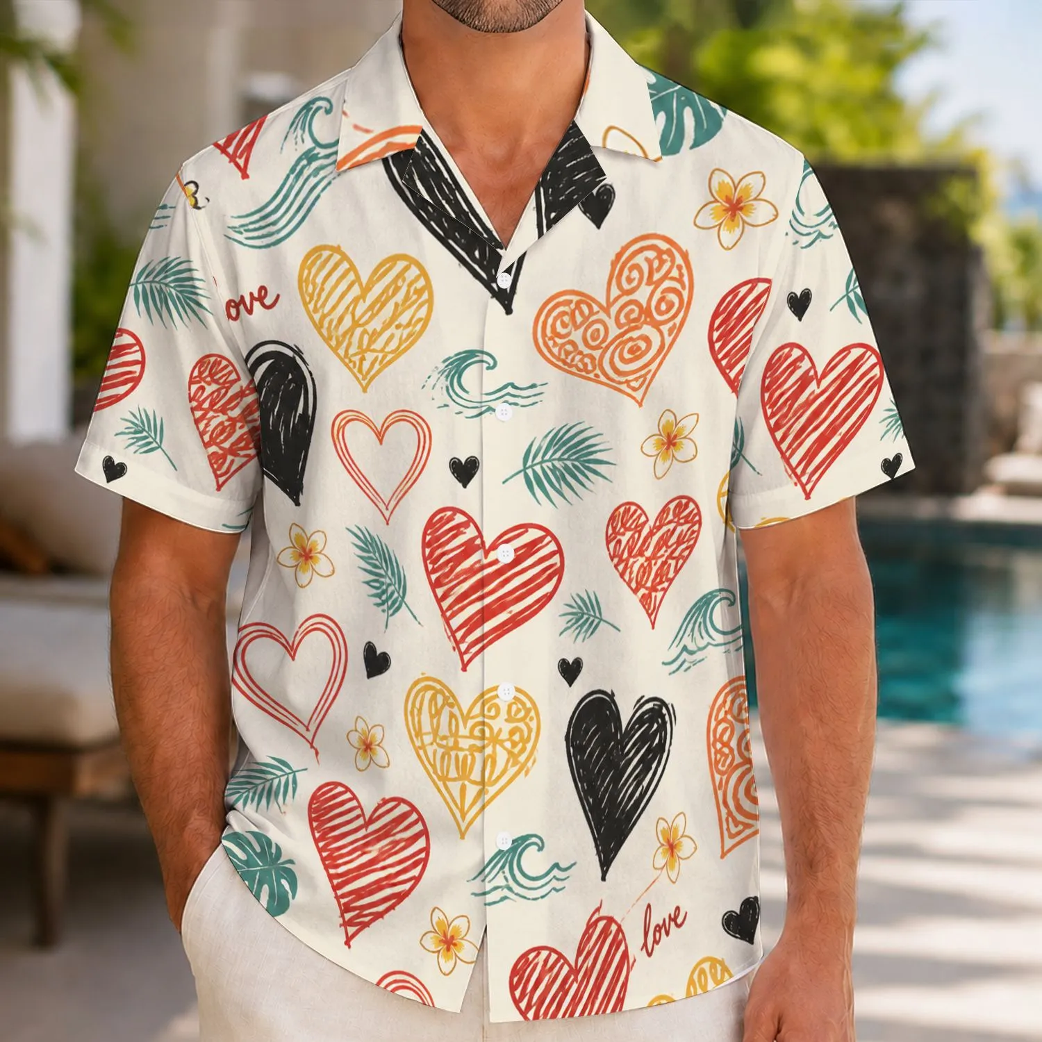 Hand Drawn Heart Motifs For Valentine’s Day Beach Getaways And Romantic Summer Style Hawaiian Shirt - 1