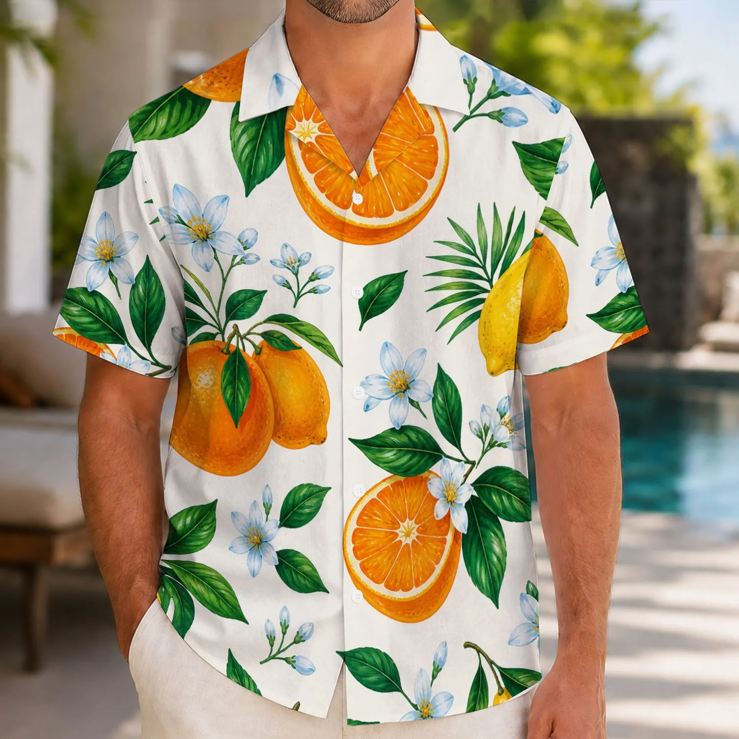 Citrus Oranges, Lemons And Blue Blossoms For Sunny Resort Days And Vacation Style Hawaiian Shirt - 1