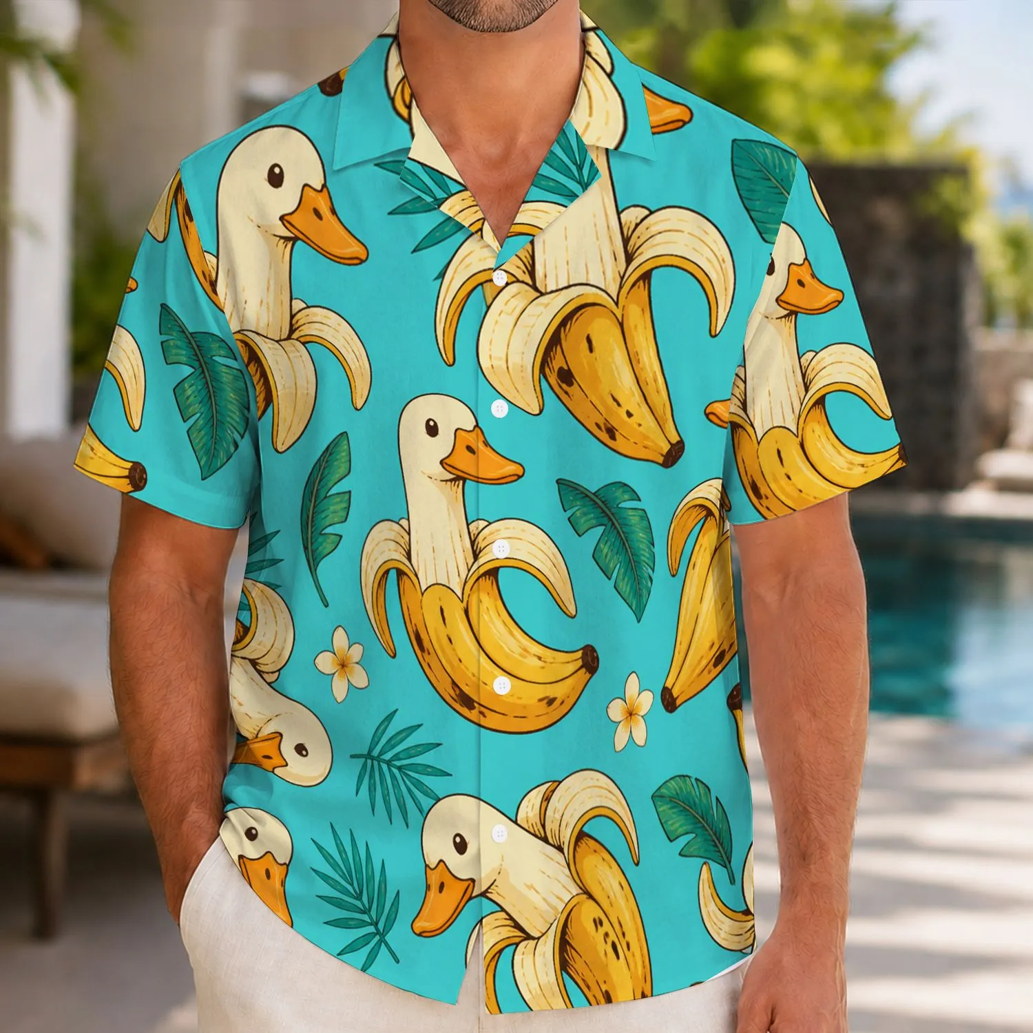 Funny Banana Duck Tropical Party Gift For Men, Playful Vacation And Beach Lovers Hawaiian Shirt - 1