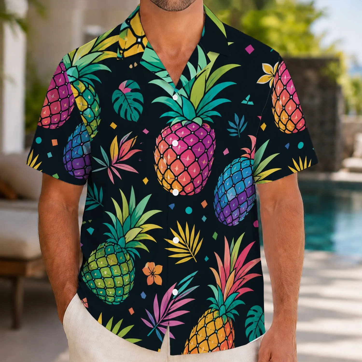 Neon Mosaic Pineapple Tropical Party Style for Beach Vacations and Summer Streetwear Hawaiian Shirt - 1