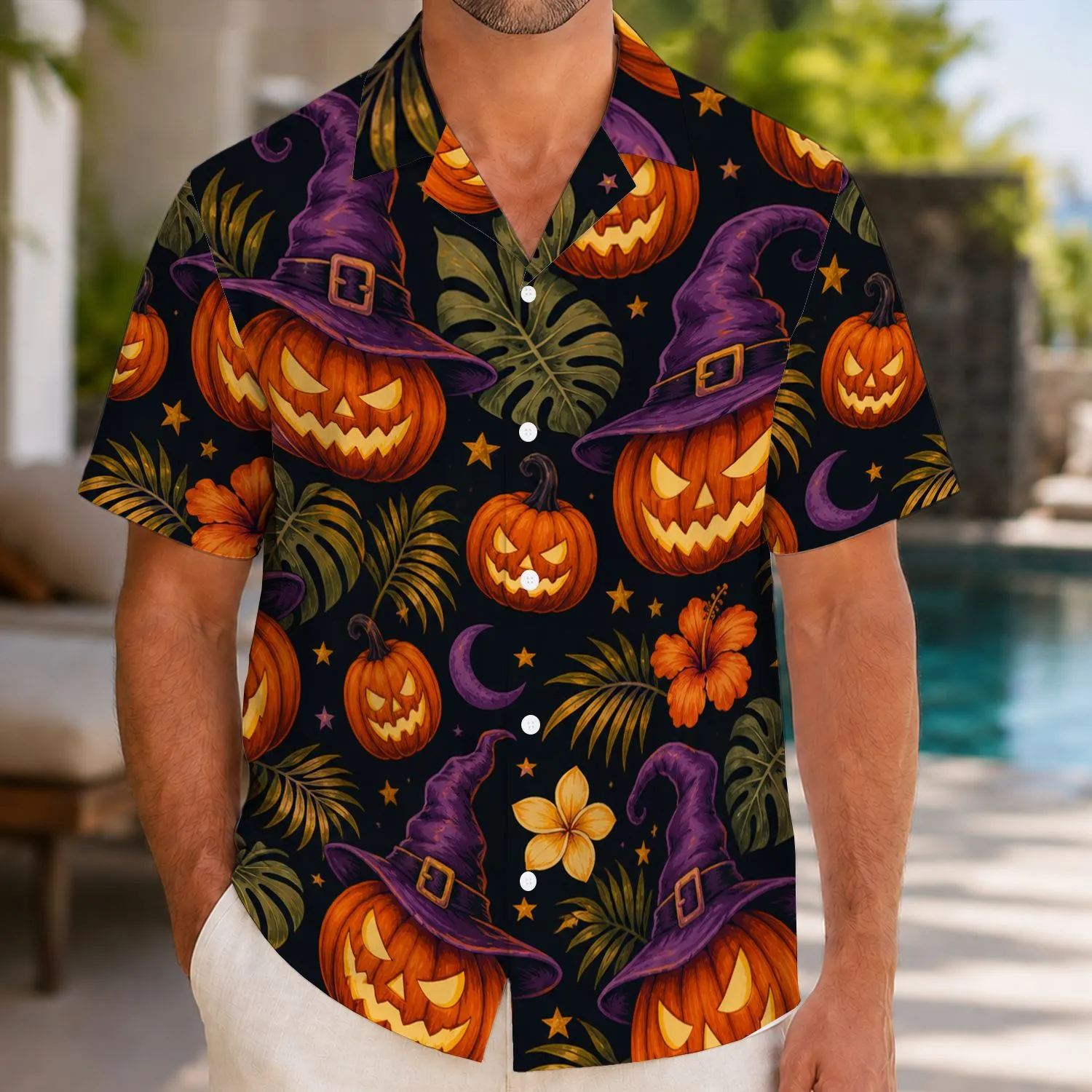 Jack-O-Lantern Witch Hats For Halloween Parties And Autumn Night Outfits For Men Hawaiian Shirt - 1