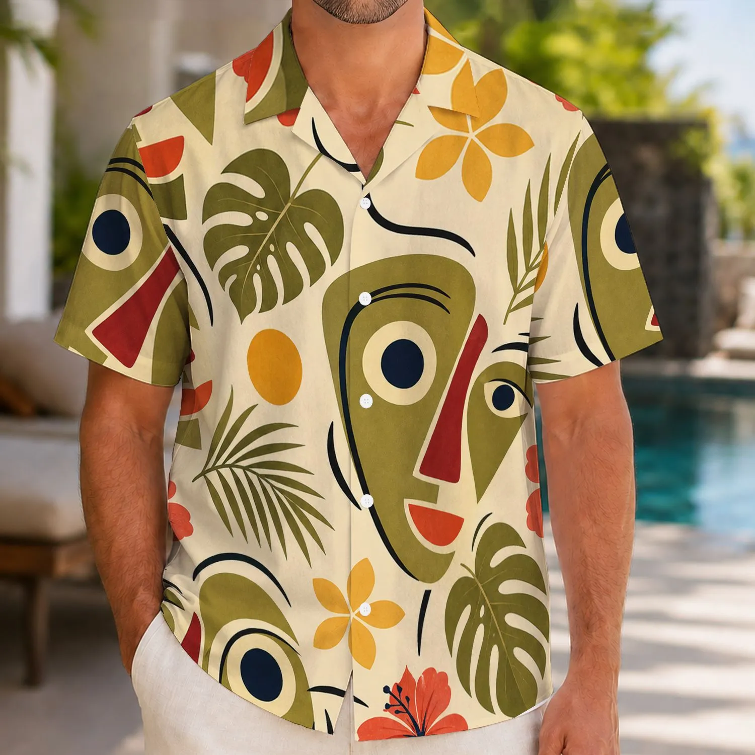 Abstract Face Shapes Tropical Color Resort Outfit For Men And Creative Streetwear Fans Hawaiian Shirt - 1