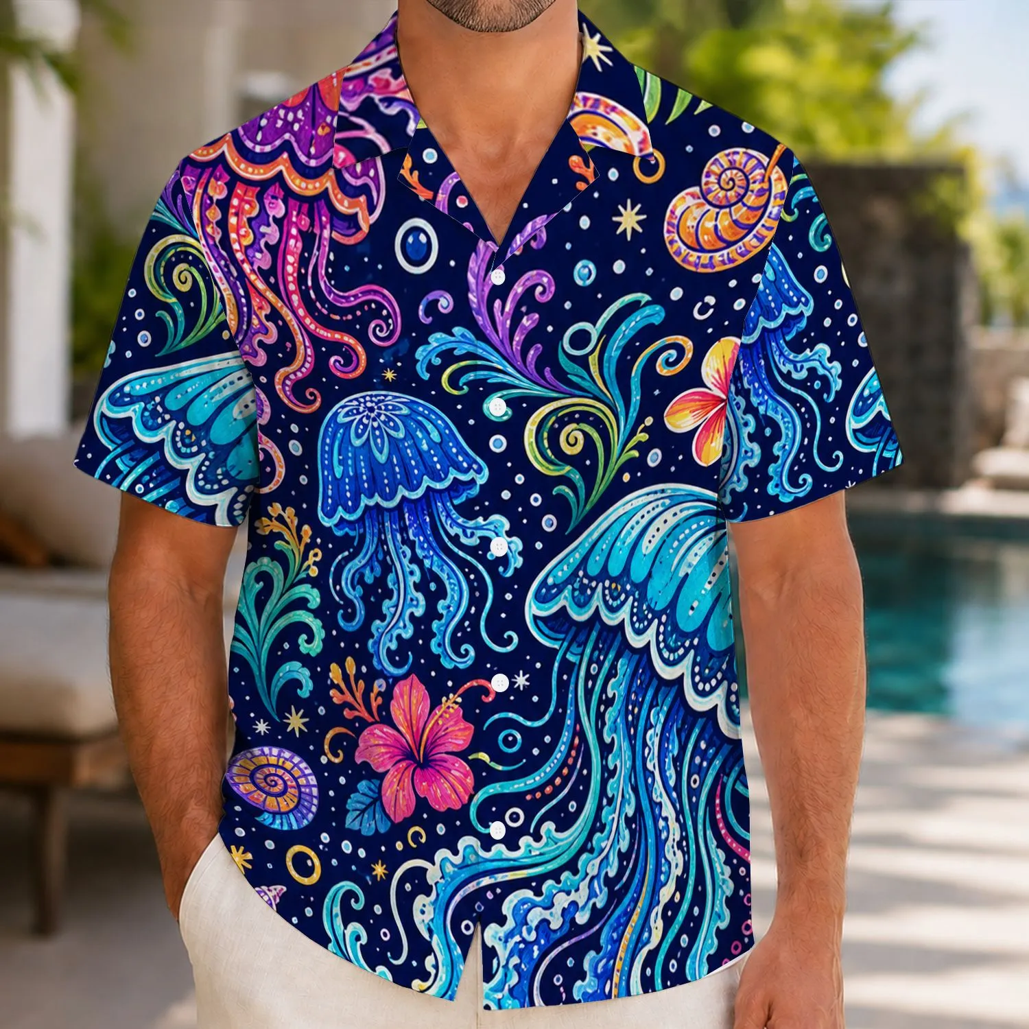 Colorful Jellyfish Ocean Motifs for Tropical Vacations, Festivals, and Casual Style Hawaiian Shirt - 1